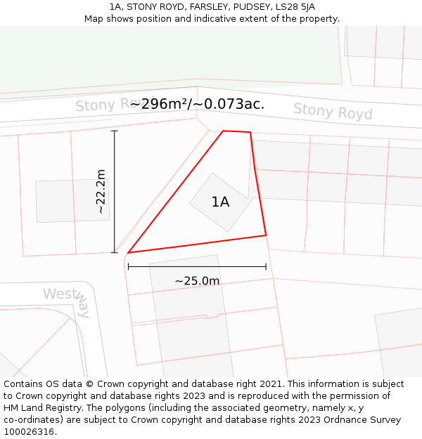 1A, STONY ROYD, FARSLEY, PUDSEY, LS28 5JA: Plot and title map