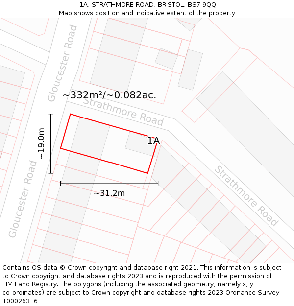 1A, STRATHMORE ROAD, BRISTOL, BS7 9QQ: Plot and title map