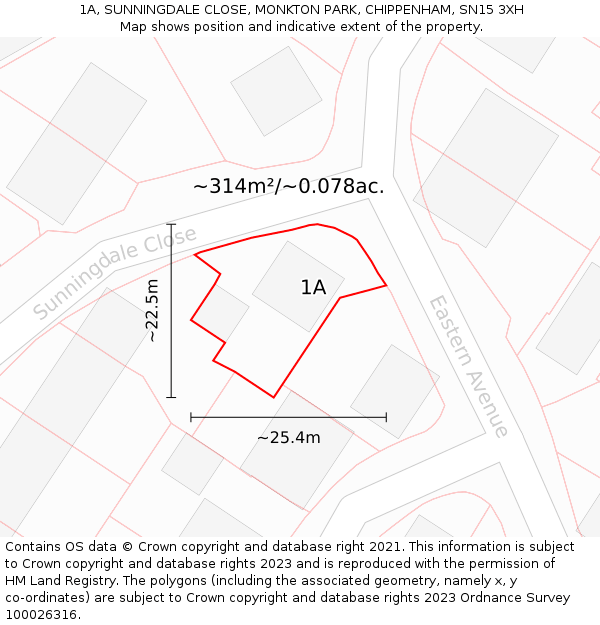 1A, SUNNINGDALE CLOSE, MONKTON PARK, CHIPPENHAM, SN15 3XH: Plot and title map