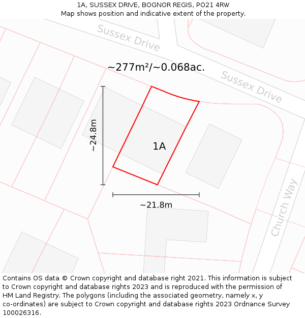 1A, SUSSEX DRIVE, BOGNOR REGIS, PO21 4RW: Plot and title map