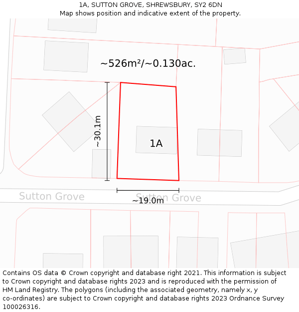 1A, SUTTON GROVE, SHREWSBURY, SY2 6DN: Plot and title map