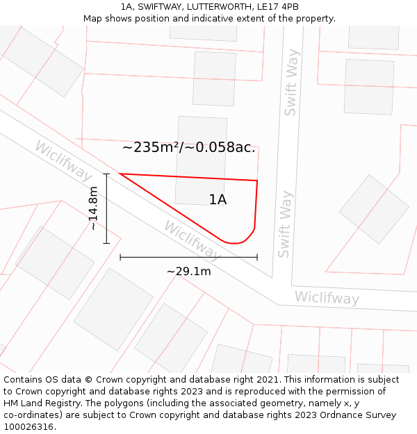 1A, SWIFTWAY, LUTTERWORTH, LE17 4PB: Plot and title map