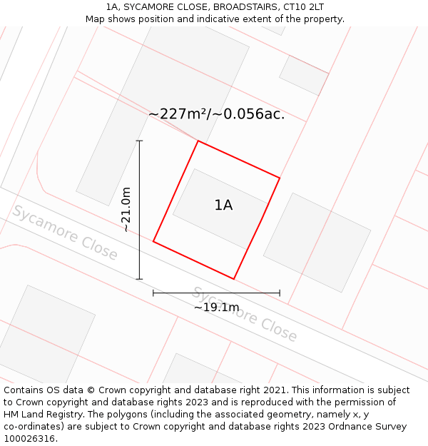 1A, SYCAMORE CLOSE, BROADSTAIRS, CT10 2LT: Plot and title map