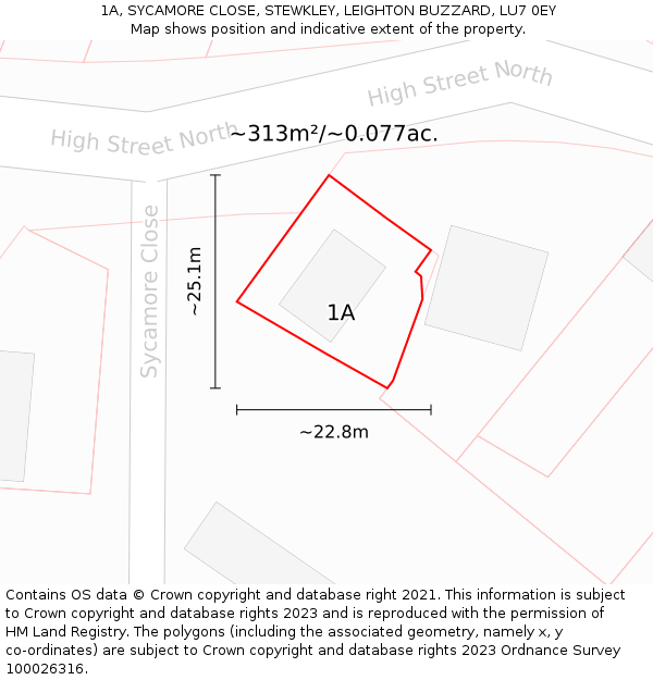 1A, SYCAMORE CLOSE, STEWKLEY, LEIGHTON BUZZARD, LU7 0EY: Plot and title map