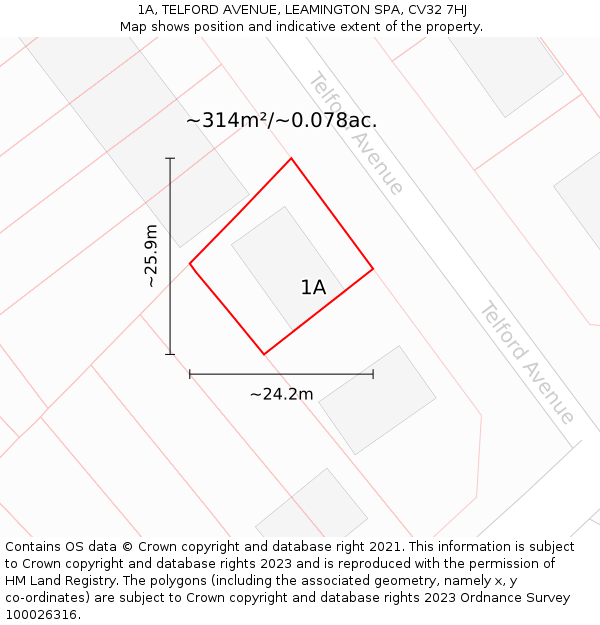 1A, TELFORD AVENUE, LEAMINGTON SPA, CV32 7HJ: Plot and title map