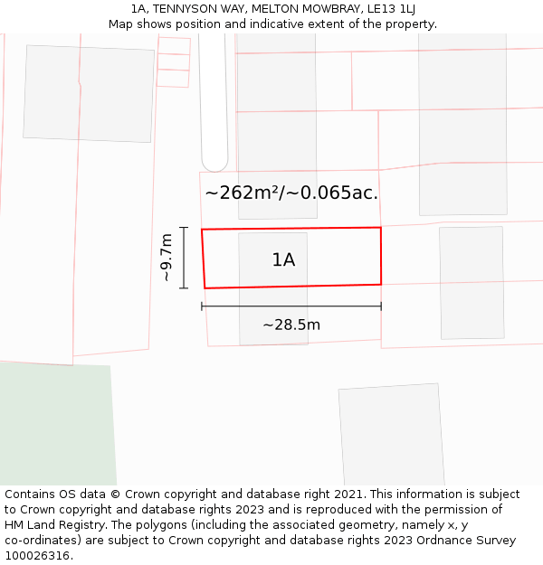 1A, TENNYSON WAY, MELTON MOWBRAY, LE13 1LJ: Plot and title map