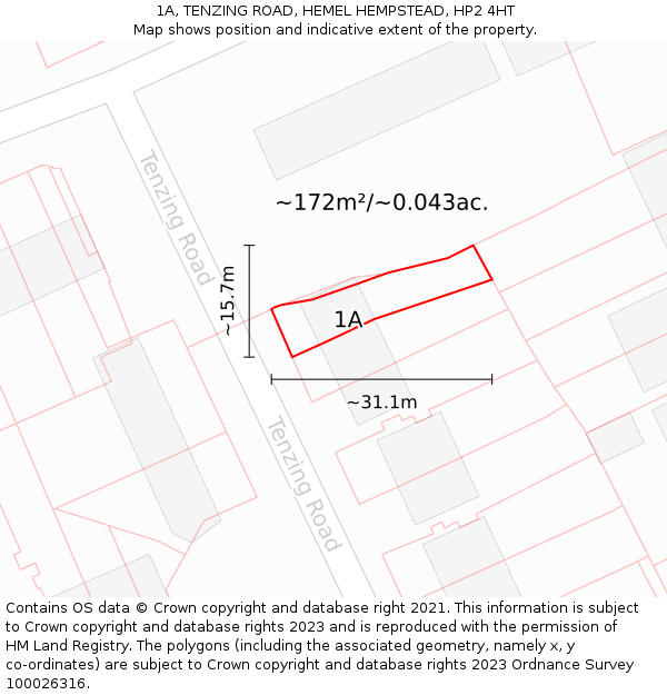 1A, TENZING ROAD, HEMEL HEMPSTEAD, HP2 4HT: Plot and title map