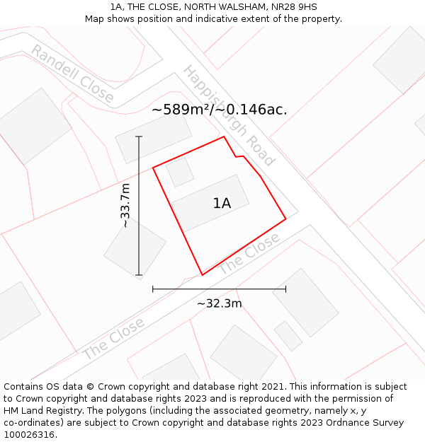 1A, THE CLOSE, NORTH WALSHAM, NR28 9HS: Plot and title map