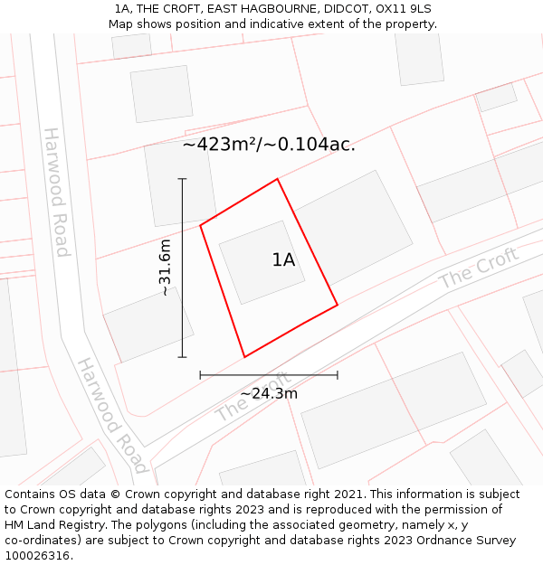 1A, THE CROFT, EAST HAGBOURNE, DIDCOT, OX11 9LS: Plot and title map