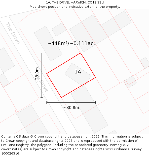 1A, THE DRIVE, HARWICH, CO12 3SU: Plot and title map