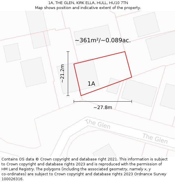 1A, THE GLEN, KIRK ELLA, HULL, HU10 7TN: Plot and title map