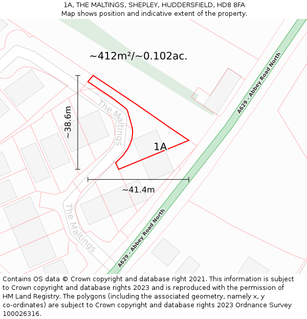 1A, THE MALTINGS, SHEPLEY, HUDDERSFIELD, HD8 8FA: Plot and title map