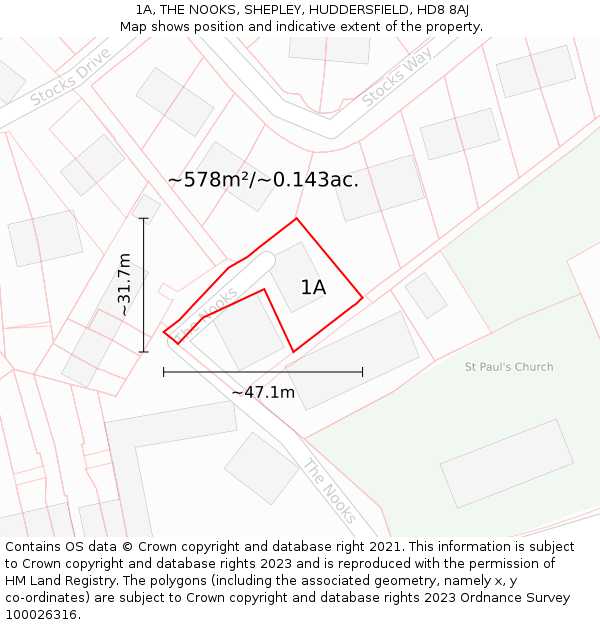 1A, THE NOOKS, SHEPLEY, HUDDERSFIELD, HD8 8AJ: Plot and title map