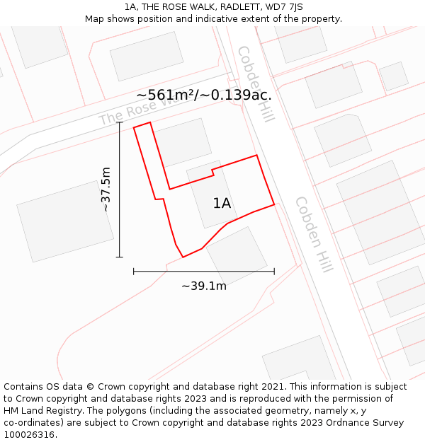 1A, THE ROSE WALK, RADLETT, WD7 7JS: Plot and title map