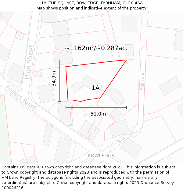 1A, THE SQUARE, ROWLEDGE, FARNHAM, GU10 4AA: Plot and title map