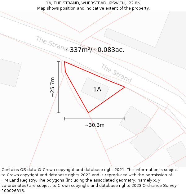 1A, THE STRAND, WHERSTEAD, IPSWICH, IP2 8NJ: Plot and title map