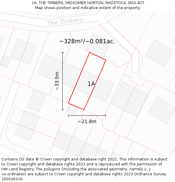 1A, THE TIMBERS, MIDSOMER NORTON, RADSTOCK, BA3 4DT: Plot and title map