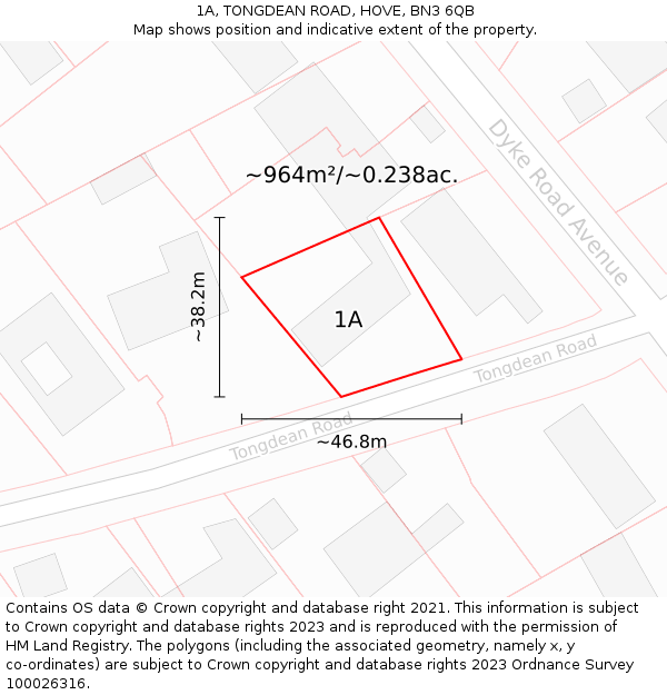 1A, TONGDEAN ROAD, HOVE, BN3 6QB: Plot and title map