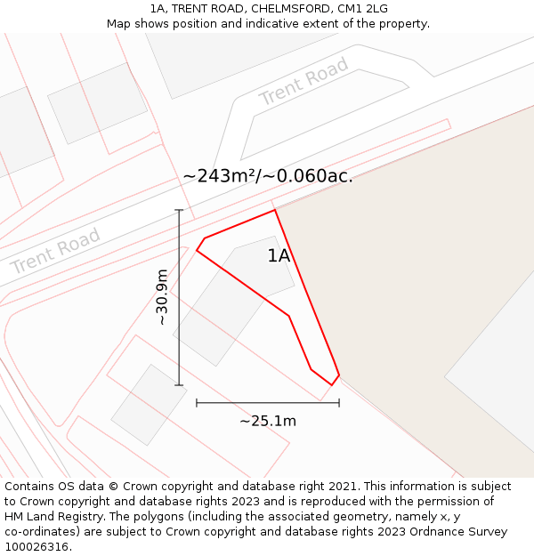 1A, TRENT ROAD, CHELMSFORD, CM1 2LG: Plot and title map