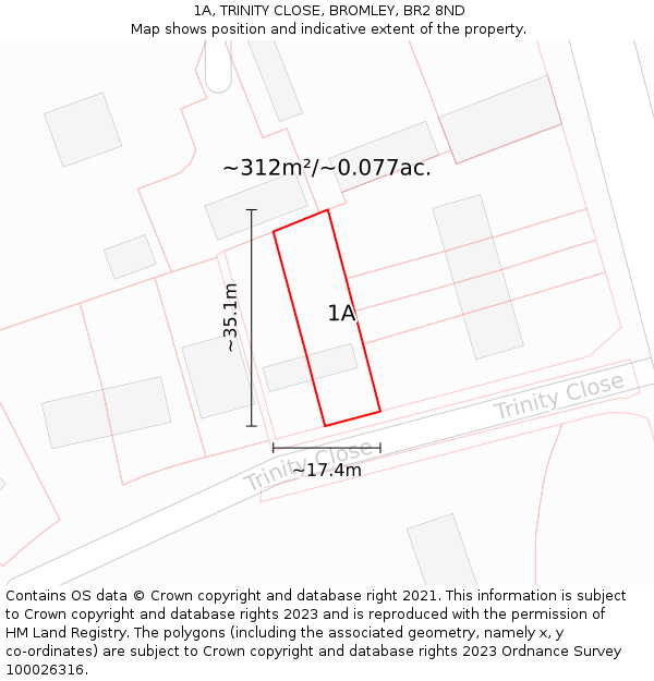 1A, TRINITY CLOSE, BROMLEY, BR2 8ND: Plot and title map