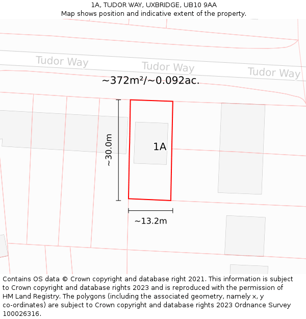 1A, TUDOR WAY, UXBRIDGE, UB10 9AA: Plot and title map