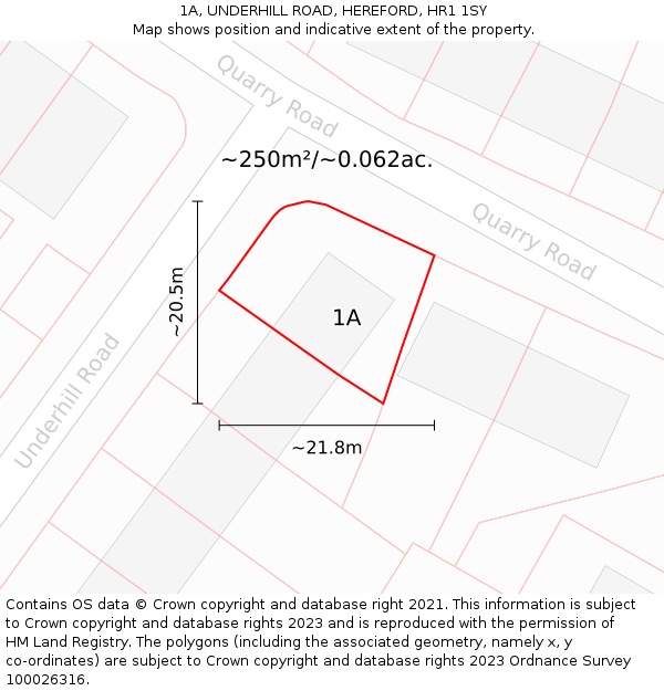 1A, UNDERHILL ROAD, HEREFORD, HR1 1SY: Plot and title map