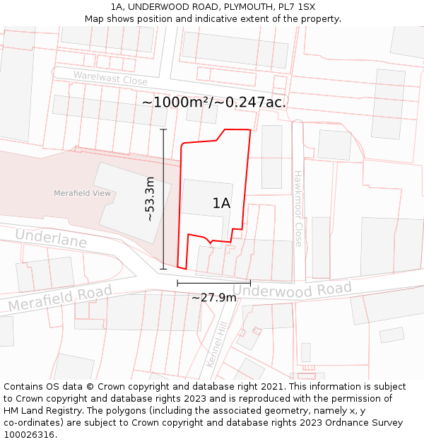 1A, UNDERWOOD ROAD, PLYMOUTH, PL7 1SX: Plot and title map