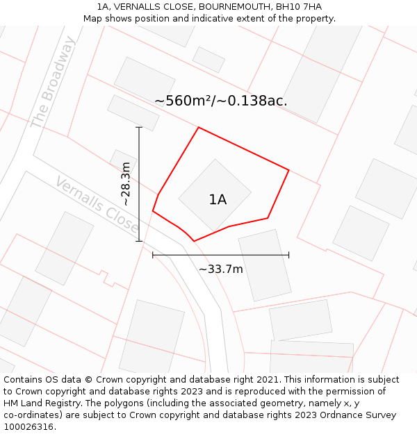 1A, VERNALLS CLOSE, BOURNEMOUTH, BH10 7HA: Plot and title map