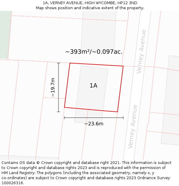 1A, VERNEY AVENUE, HIGH WYCOMBE, HP12 3ND: Plot and title map