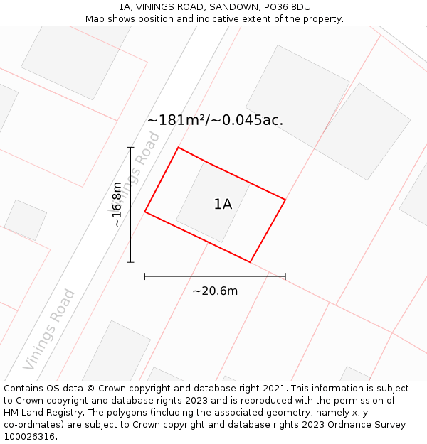 1A, VININGS ROAD, SANDOWN, PO36 8DU: Plot and title map