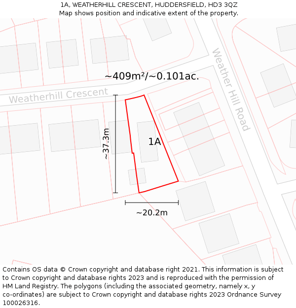 1A, WEATHERHILL CRESCENT, HUDDERSFIELD, HD3 3QZ: Plot and title map