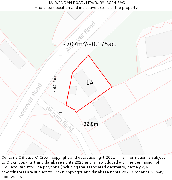 1A, WENDAN ROAD, NEWBURY, RG14 7AG: Plot and title map