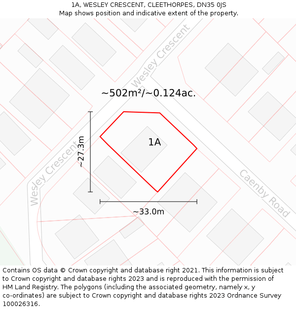 1A, WESLEY CRESCENT, CLEETHORPES, DN35 0JS: Plot and title map