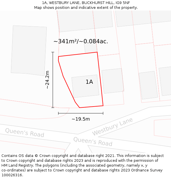 1A, WESTBURY LANE, BUCKHURST HILL, IG9 5NF: Plot and title map