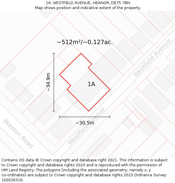 1A, WESTFIELD AVENUE, HEANOR, DE75 7BN: Plot and title map