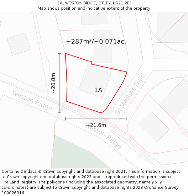 1A, WESTON RIDGE, OTLEY, LS21 2EF: Plot and title map