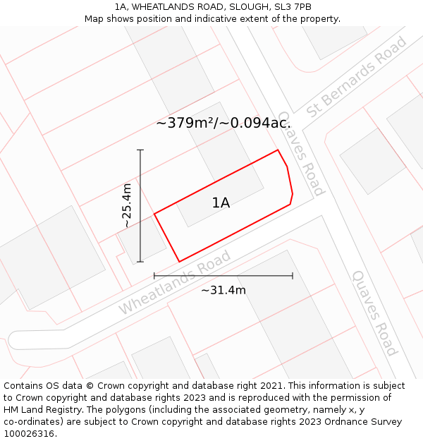 1A, WHEATLANDS ROAD, SLOUGH, SL3 7PB: Plot and title map