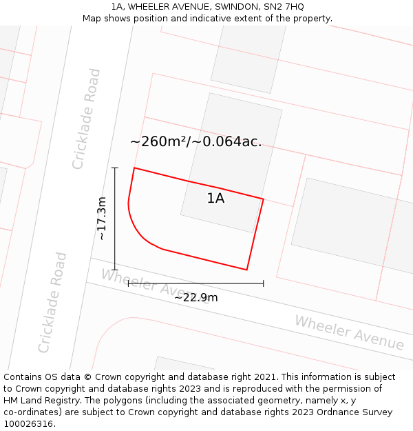 1A, WHEELER AVENUE, SWINDON, SN2 7HQ: Plot and title map