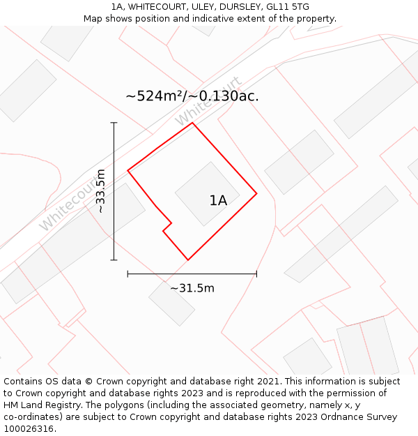 1A, WHITECOURT, ULEY, DURSLEY, GL11 5TG: Plot and title map