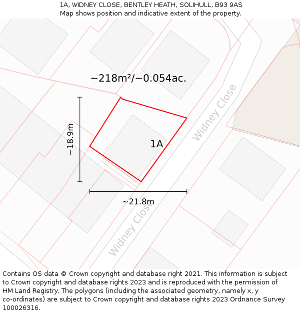 1A, WIDNEY CLOSE, BENTLEY HEATH, SOLIHULL, B93 9AS: Plot and title map