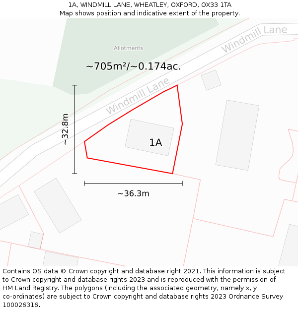 1A, WINDMILL LANE, WHEATLEY, OXFORD, OX33 1TA: Plot and title map