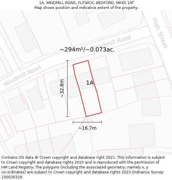 1A, WINDMILL ROAD, FLITWICK, BEDFORD, MK45 1AT: Plot and title map