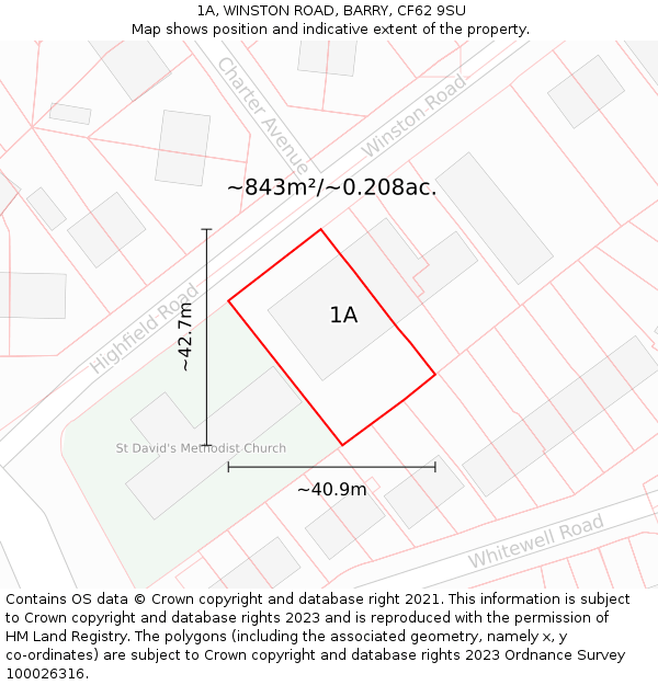 1A, WINSTON ROAD, BARRY, CF62 9SU: Plot and title map