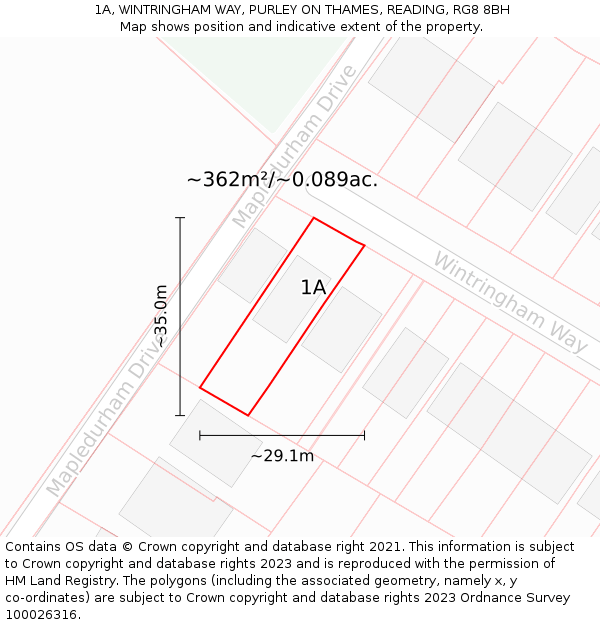 1A, WINTRINGHAM WAY, PURLEY ON THAMES, READING, RG8 8BH: Plot and title map