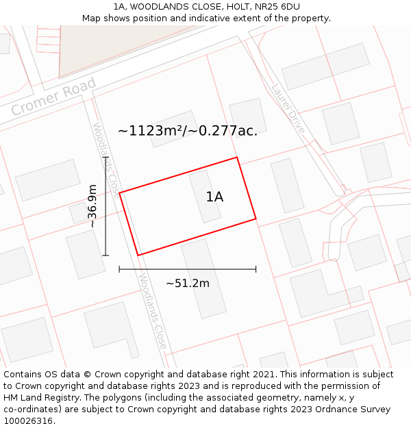 1A, WOODLANDS CLOSE, HOLT, NR25 6DU: Plot and title map