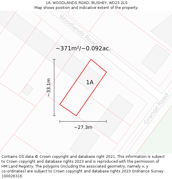 1A, WOODLANDS ROAD, BUSHEY, WD23 2LS: Plot and title map