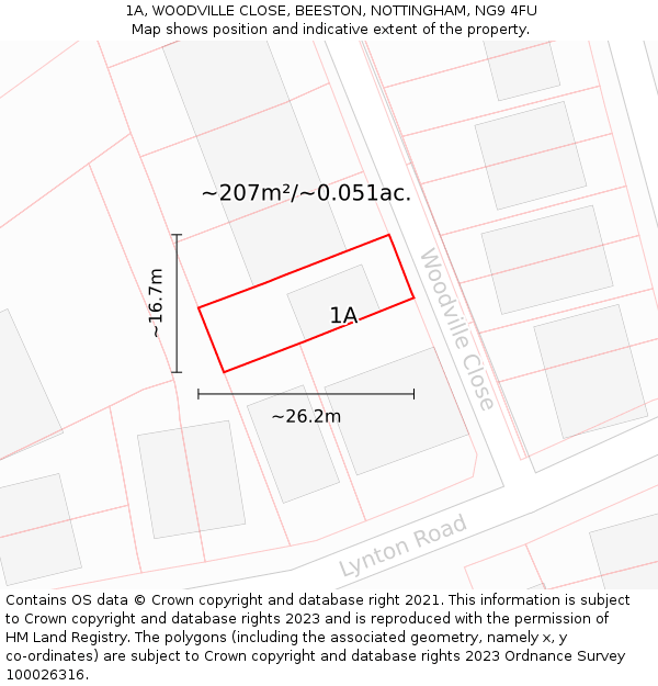 1A, WOODVILLE CLOSE, BEESTON, NOTTINGHAM, NG9 4FU: Plot and title map