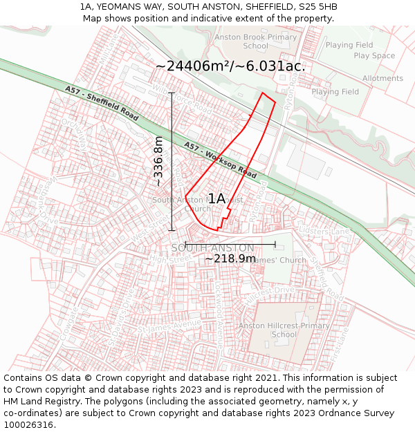 1A, YEOMANS WAY, SOUTH ANSTON, SHEFFIELD, S25 5HB: Plot and title map