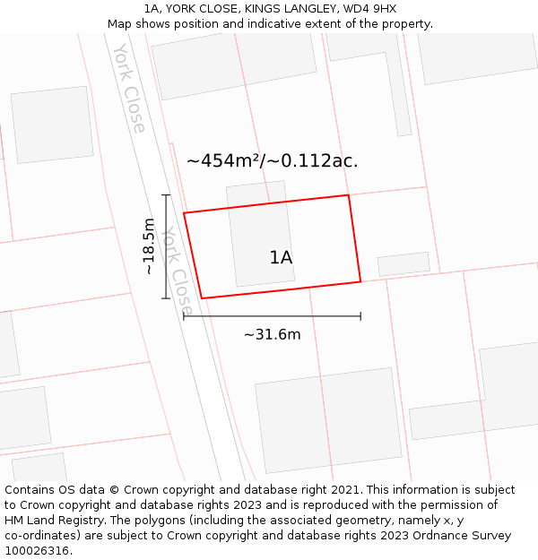 1A, YORK CLOSE, KINGS LANGLEY, WD4 9HX: Plot and title map