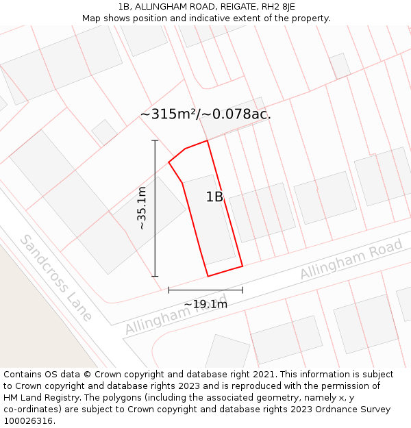 1B, ALLINGHAM ROAD, REIGATE, RH2 8JE: Plot and title map